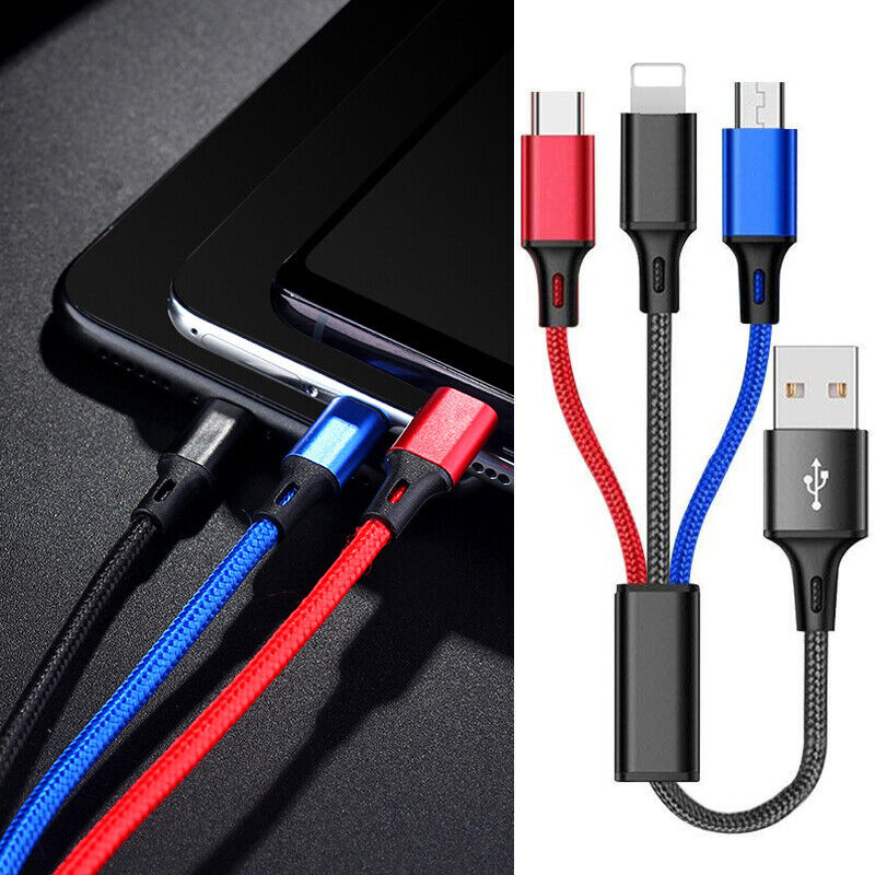 USB Date Line Charging Cable For Android iPhone Type-c Micro 3 in 1 Universal